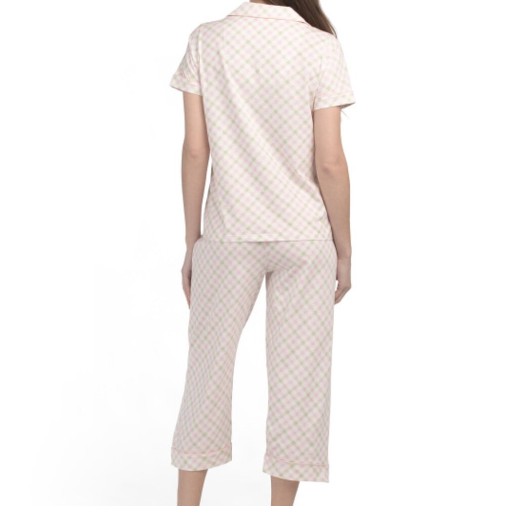 POPPY & CLAY 2pc Short Sleeve Top + Capri Pajama Set Size M Organic Cotton NWT - Picture 2 of 6